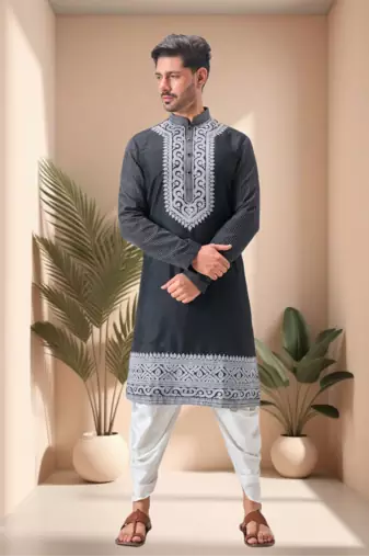 Black art silk embroidery dhoti kurta set