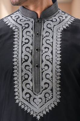 Black art silk embroidery dhoti kurta set 4
