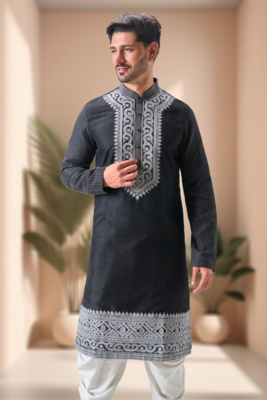 Black art silk embroidery dhoti kurta set 5