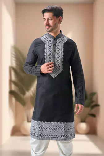 Black art silk embroidery dhoti kurta set