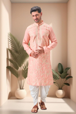 Pink art silk embroidery dhoti kurta set 1