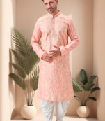 Pink art silk embroidery dhoti kurta set