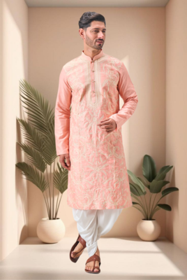 Pink art silk embroidery dhoti kurta set 2