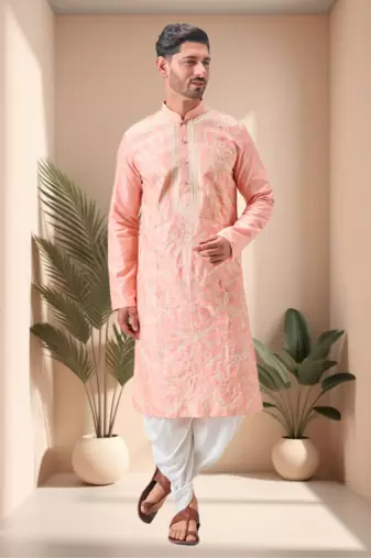 Pink art silk embroidery dhoti kurta set
