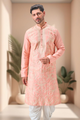 Pink art silk embroidery dhoti kurta set 3