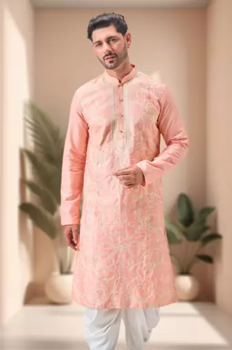 Pink art silk embroidery dhoti kurta set