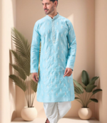 Sky blue art silk embroidery dhoti kurta set