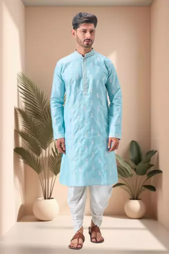 Sky blue art silk embroidery dhoti kurta set
