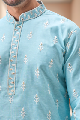 Sky blue art silk embroidery dhoti kurta set 3