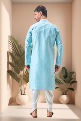 Sky blue art silk embroidery dhoti kurta set 5