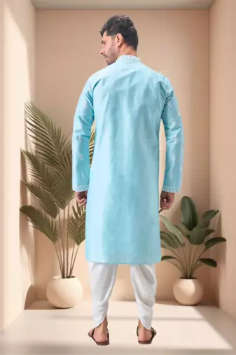 Sky blue art silk embroidery dhoti kurta set