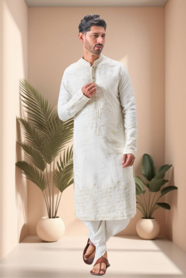 Off white linen embroidery dhoti kurta set 2