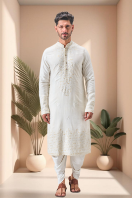 Off white linen embroidery dhoti kurta set 3