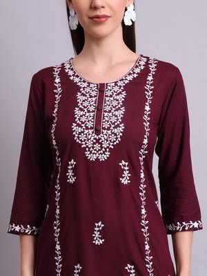 purple rayon & embroidery work kurta with trousers set 4