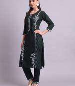 green rayon & embroidery work kurta with trousers set