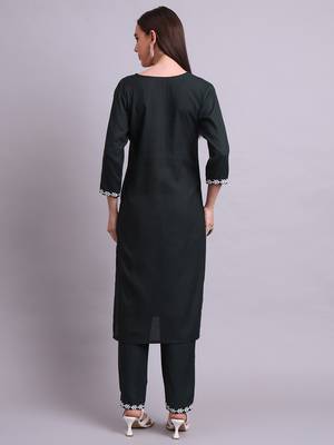 green rayon & embroidery work kurta with trousers set 3