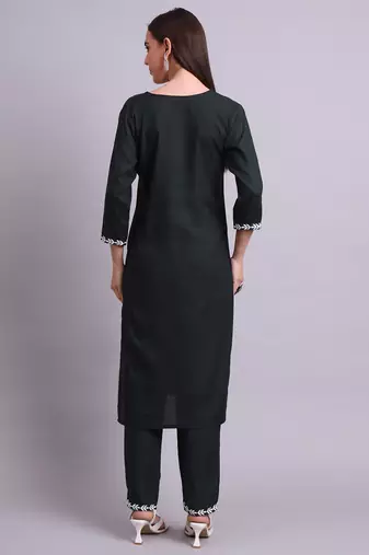 green rayon & embroidery work kurta with trousers set