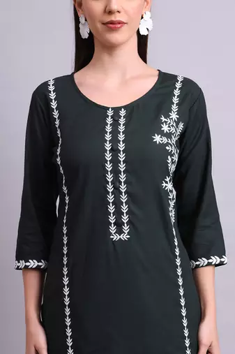 green rayon & embroidery work kurta with trousers set