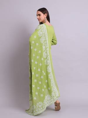 green rayon & embroidery work kurta with trousers & dupatta set 3