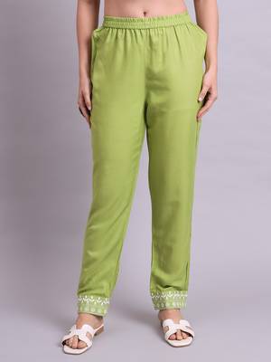 green rayon & embroidery work kurta with trousers & dupatta set 5