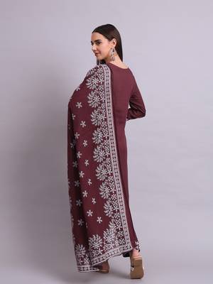 brown rayon & embroidery work kurta with trousers & dupatta set 3