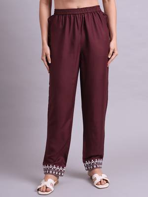 brown rayon & embroidery work kurta with trousers & dupatta set 5