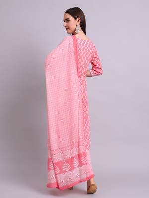 red cotton buti printed & embroidery work kurta with trousers & dupatta set 3
