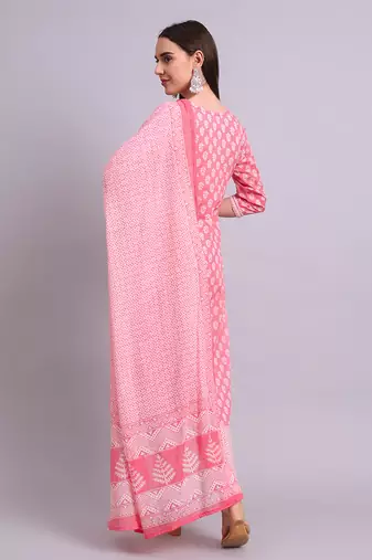 red cotton buti printed & embroidery work kurta with trousers & dupatta set
