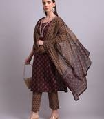 black cotton buti printed & embroidery work kurta with trousers & dupatta set