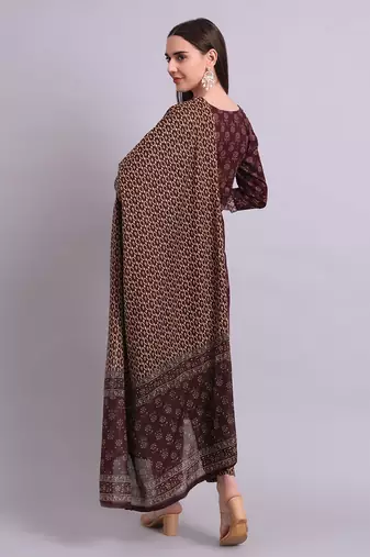 black cotton buti printed & embroidery work kurta with trousers & dupatta set