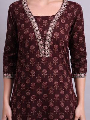 black cotton buti printed & embroidery work kurta with trousers & dupatta set 4