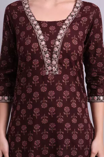 black cotton buti printed & embroidery work kurta with trousers & dupatta set
