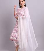 off white rayon floral printed & embroidery work kurta with trousers & dupatta set