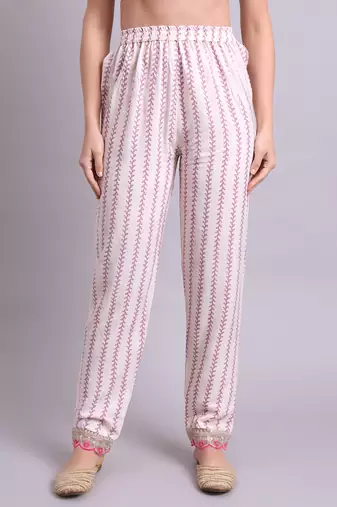 off white rayon floral printed & embroidery work kurta with trousers & dupatta set