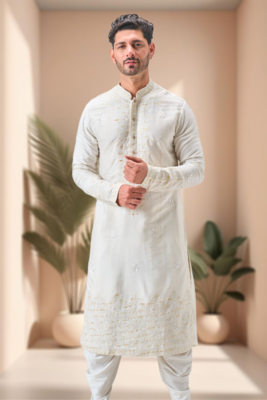 Off white linen embroidery dhoti kurta set 4