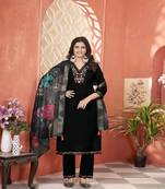 roman silk embroidery with hand work black kurta set