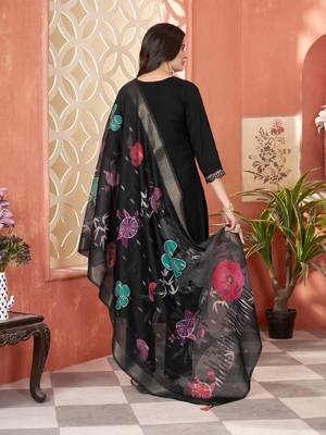 roman silk embroidery with hand work black kurta set 2