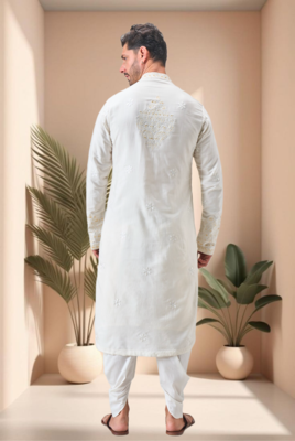 Off white linen embroidery dhoti kurta set 5