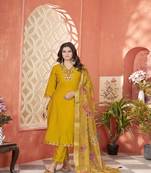 roman silk embroidery with hand work mustard kurta set