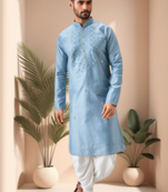 Blue art silk embroidery mirror work dhoti kurta set