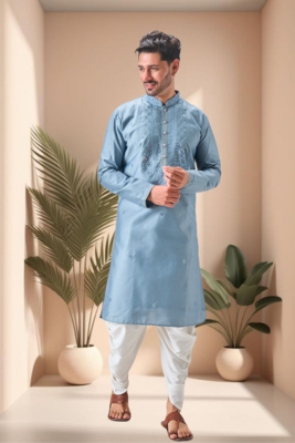 Blue art silk embroidery mirror work dhoti kurta set 2
