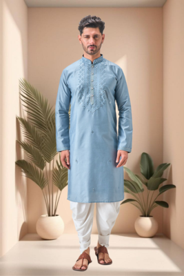 Blue art silk embroidery mirror work dhoti kurta set 3