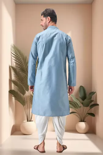 Blue art silk embroidery mirror work dhoti kurta set