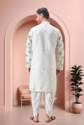 Off white art silk embroidery mirror work dhoti kurta. 5