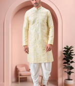 Yellow art silk embroidery dhoti kurta set