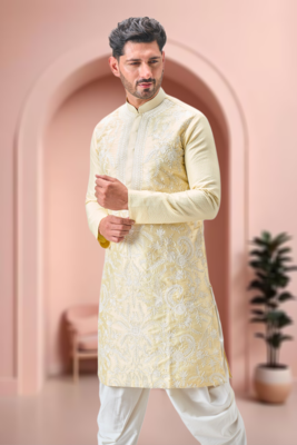 Yellow art silk embroidery dhoti kurta set 2