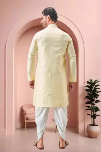 Yellow art silk embroidery dhoti kurta set