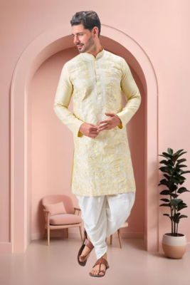 Yellow art silk embroidery dhoti kurta set 4