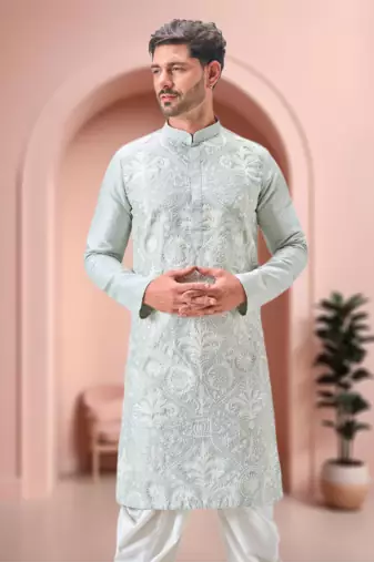 Green art silk embroidery dhoti kurta set