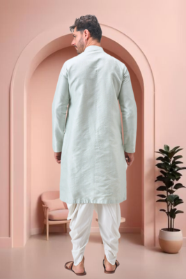 Green art silk embroidery dhoti kurta set 3